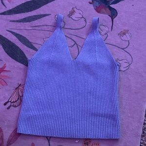 Elegant light blue Ribbed V-Neck Tank Top